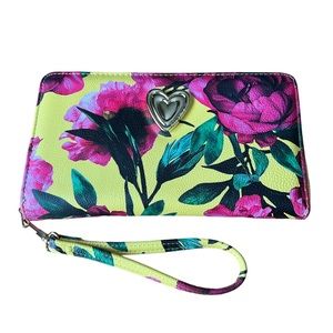 Betsy Johnson yellow floral wristlet wallet